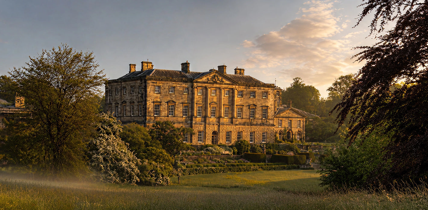 Howick Hall in Northumberland, viewed across its gardens.